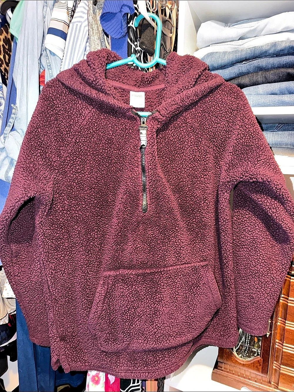 PINK Sherpa Half-Zip Hoodie in Purple Size XS